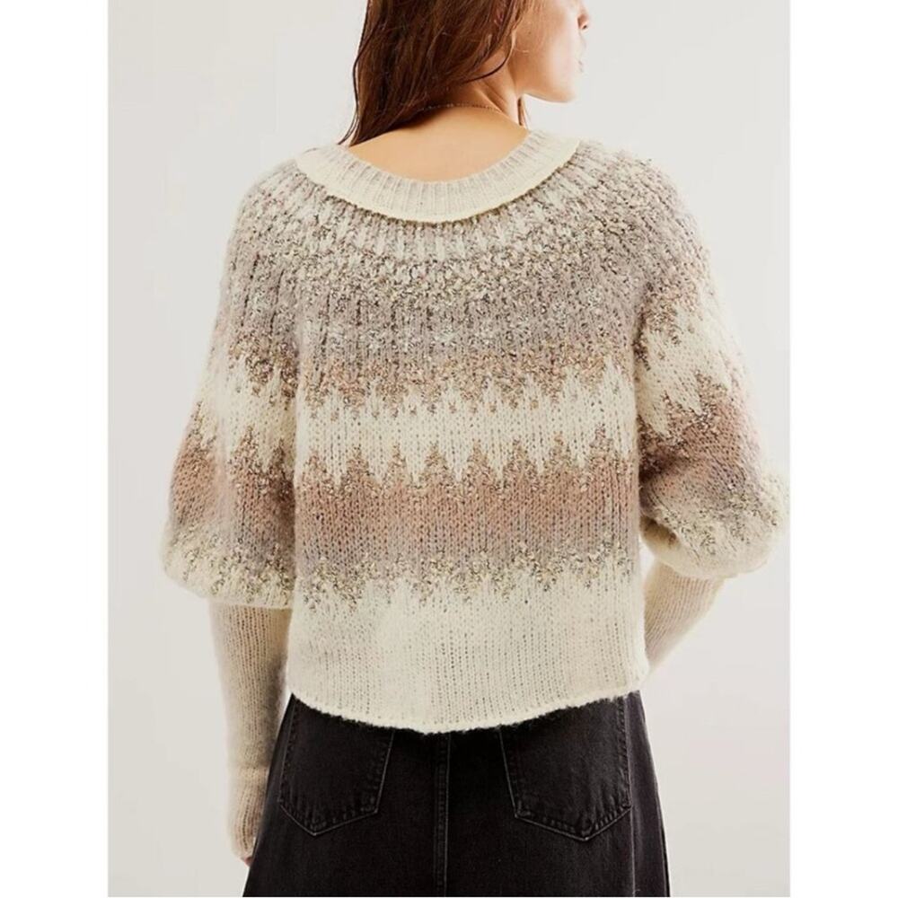 Free People Wool Fair Isle Puff Sleeve Sweater Home For the Holidays XL - Picture 4 of 12